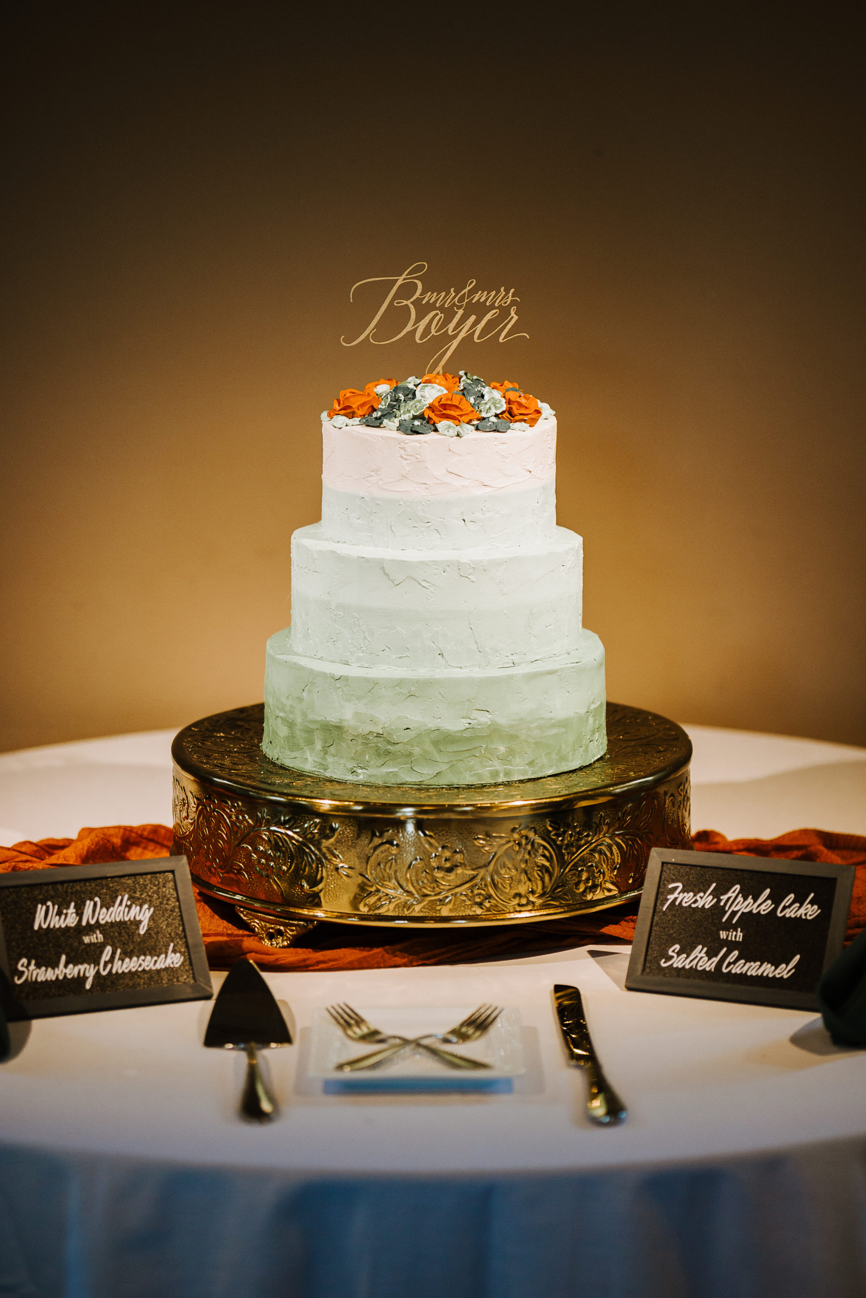 A beautiful 3-tier custom hombre wedding cake from Village Patisserie in Toledo, Ohio