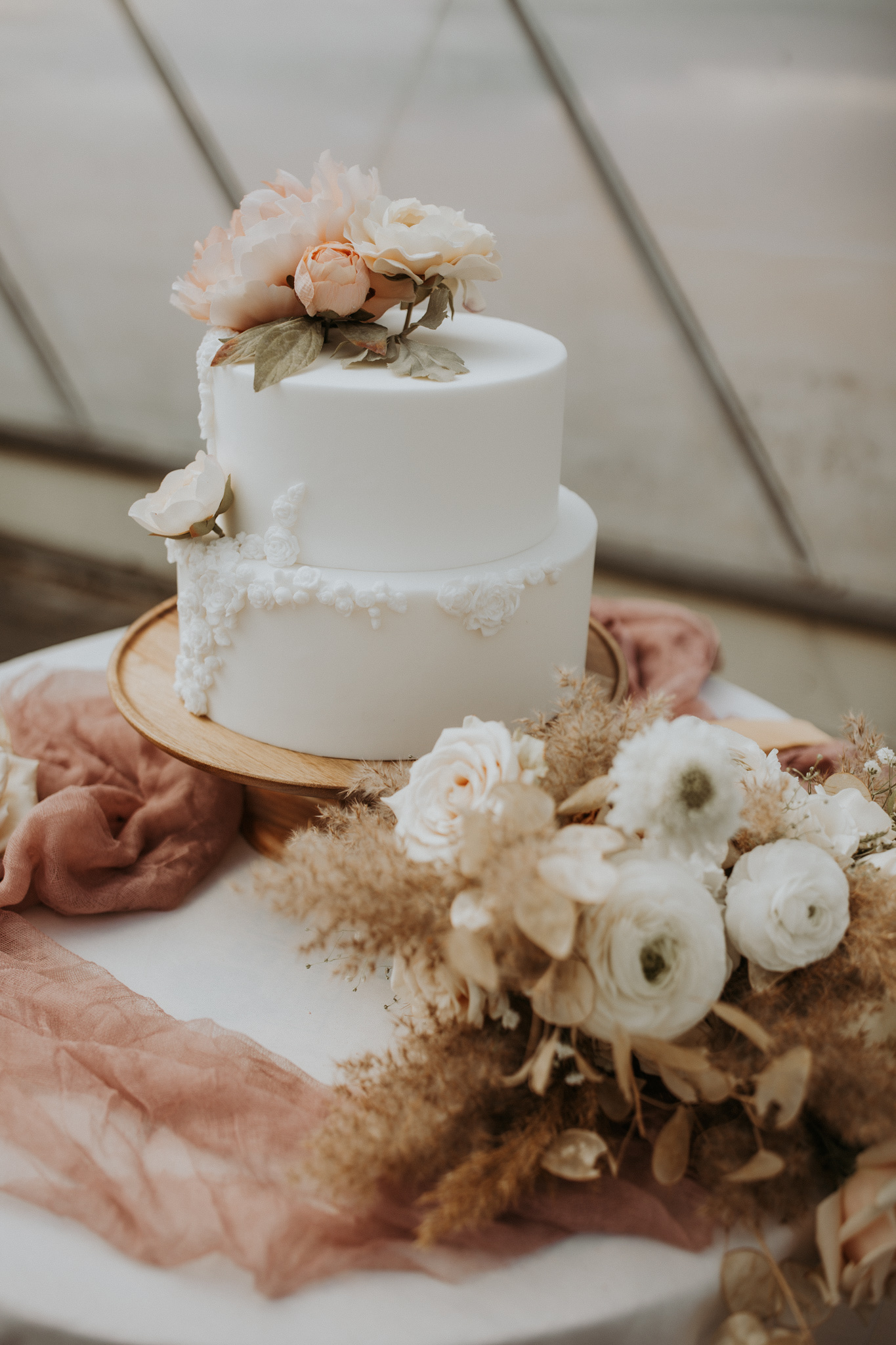 A beautiful 2-tier custom wedding cake from Village Patisserie in Toledo, Ohio